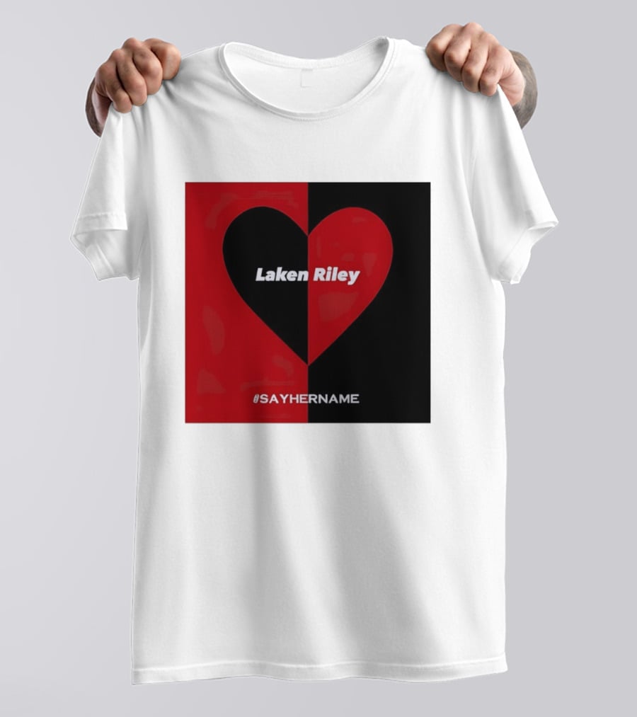 Laken Riley Heart SayHerName Red Black Heart Shape T-Shirt