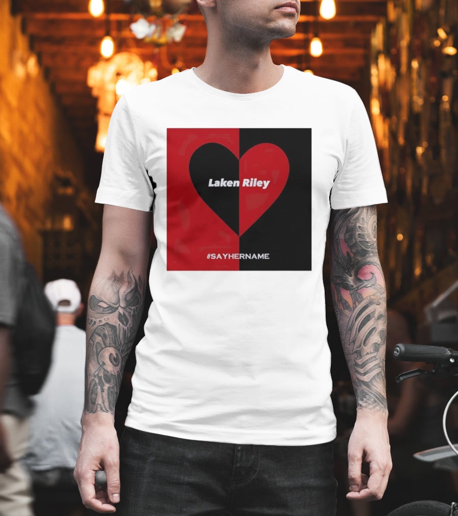 Laken Riley Heart SayHerName Red Black Heart Shape T-Shirt