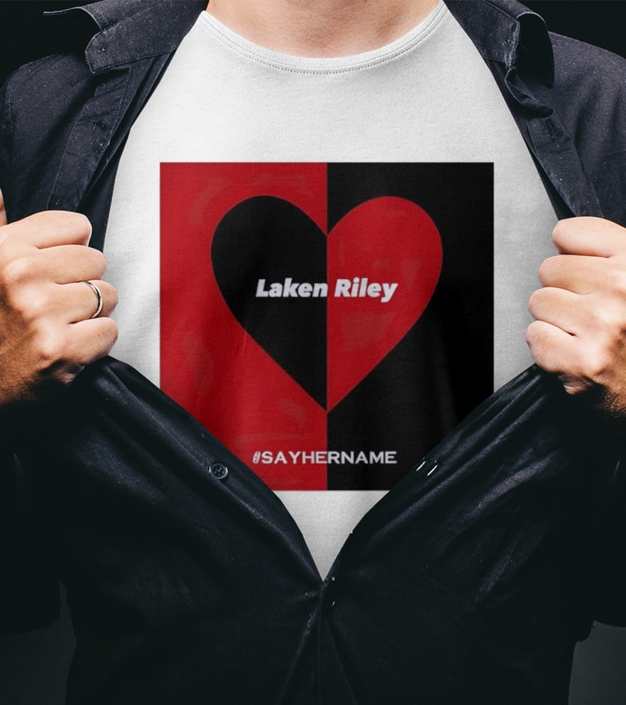 Laken Riley Heart SayHerName Red Black Heart Shape T-Shirt