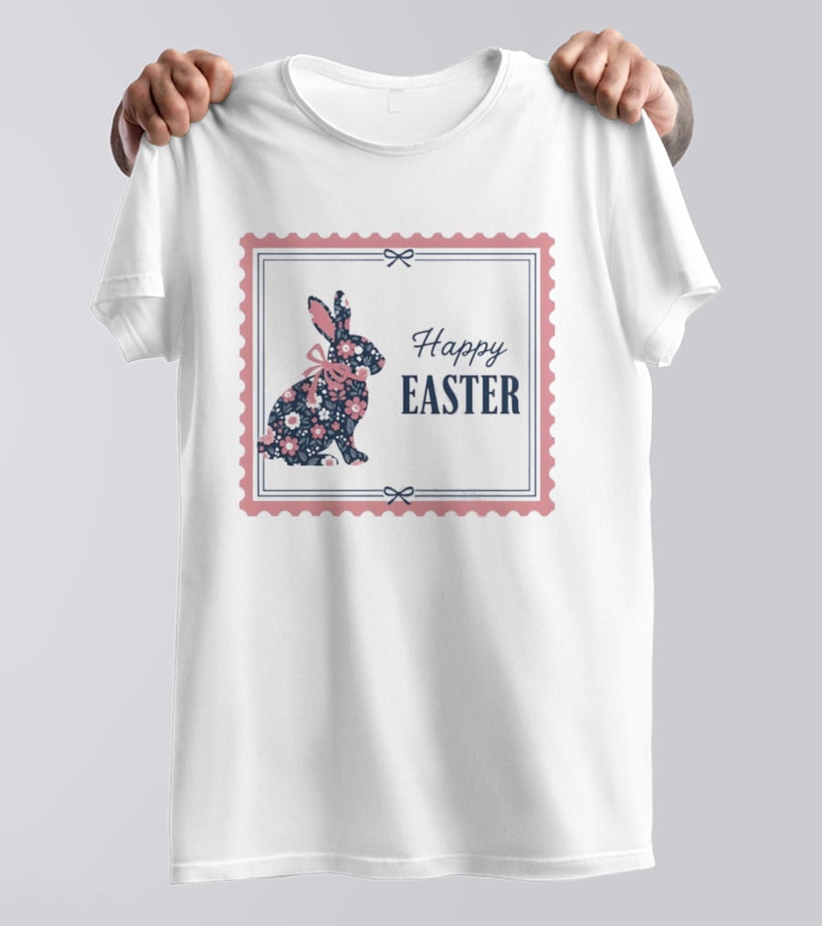 Happy Easter Bunny With Floral T-Shirt