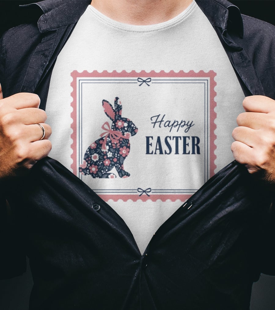 Happy Easter Bunny With Floral T-Shirt