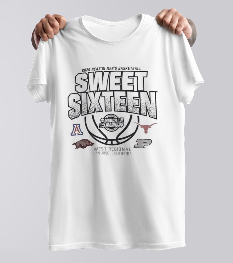 NCAA DI Men's Basketball March Madness Sweet Sixteen 2026 San Jose California West Regional Arizona Longhorns Razorbacks Boilermakers T-Shirt