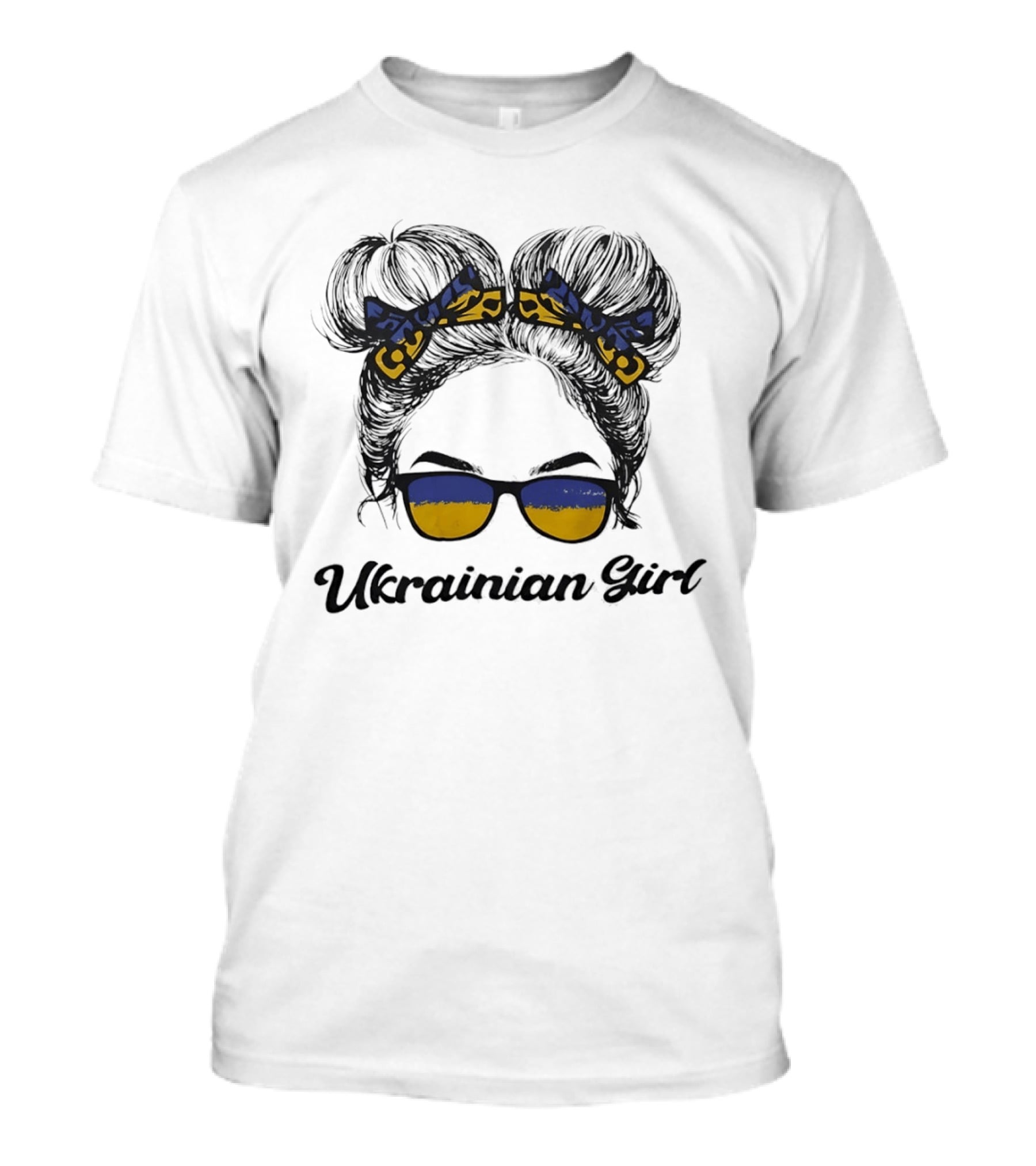 Ukrainian Girl With Flag Colors Hair Bow And Sunglasses T-Shirt