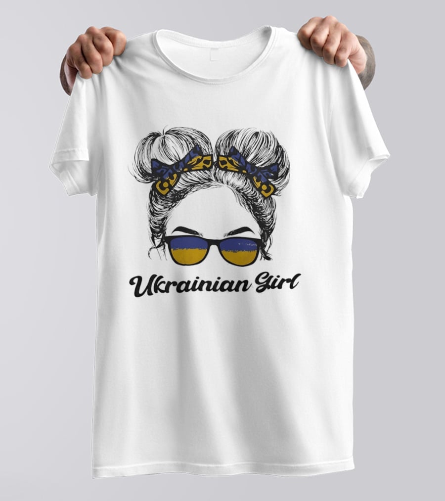 Ukrainian Girl With Flag Colors Hair Bow And Sunglasses T-Shirt