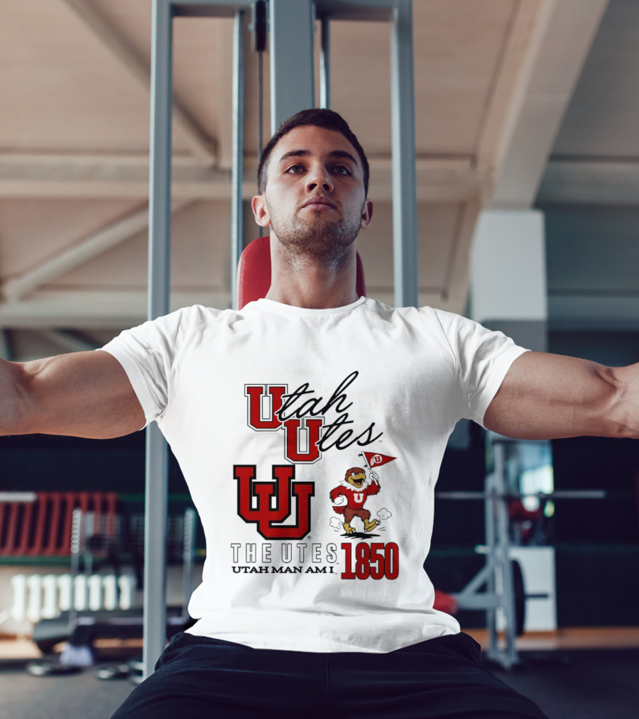 Utah Utes The Utes Utah Man Am I 1850 UU Holding Flag T-Shirt
