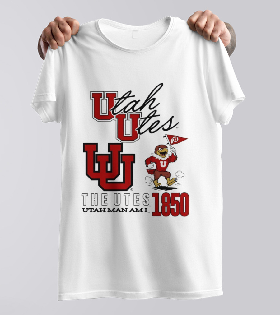 Utah Utes The Utes Utah Man Am I 1850 UU Holding Flag T-Shirt