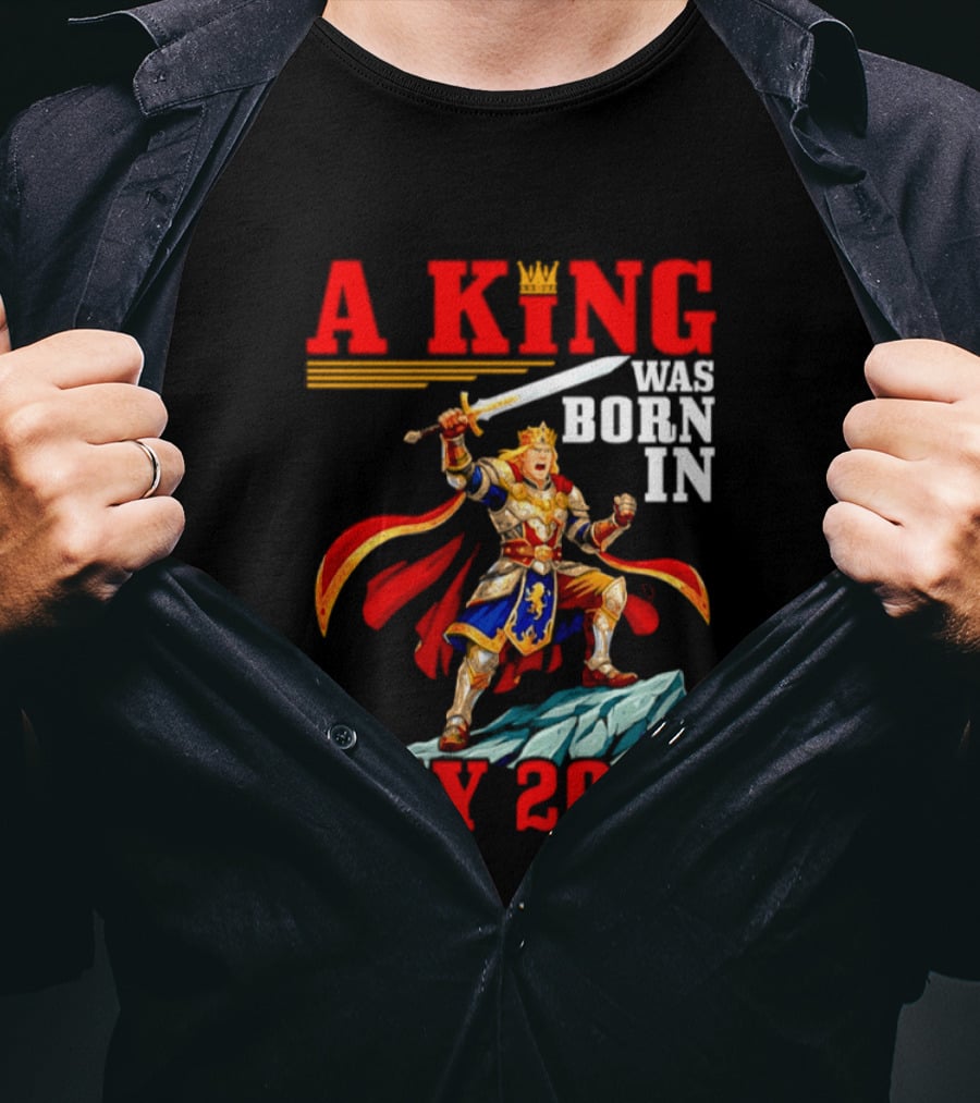 A King Was Born In May 2002 Regal Warrior With Sword And Crown T-Shirt