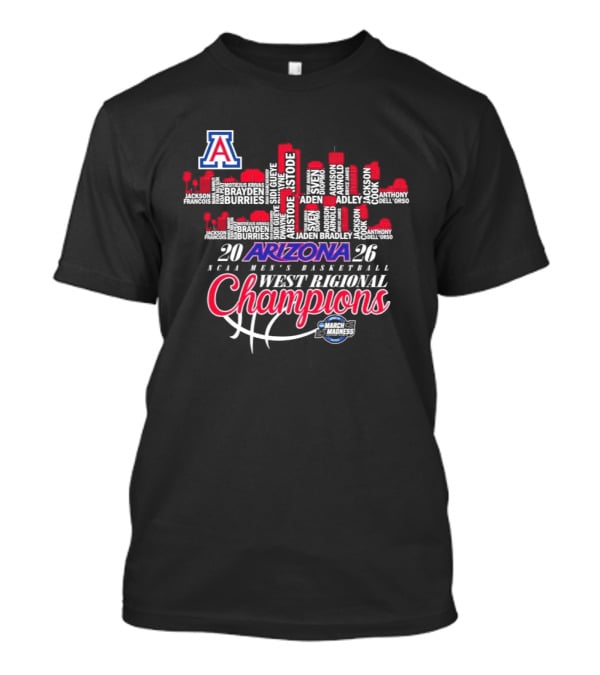 Arizona Wildcats 2026 NCAA Men's Basketball West Regional Champions Skyline T-Shirt