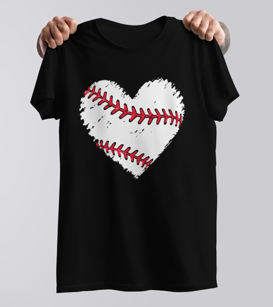 Heart Shaped Baseball Stitching Love Baseball T-Shirt