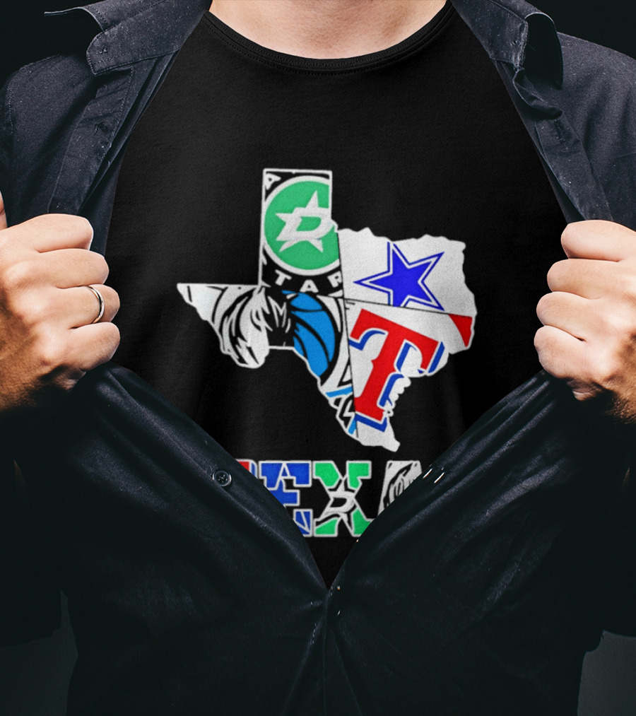 Texas Dallas Stars Mavericks Cowboys Rangers Sports Map T-Shirt