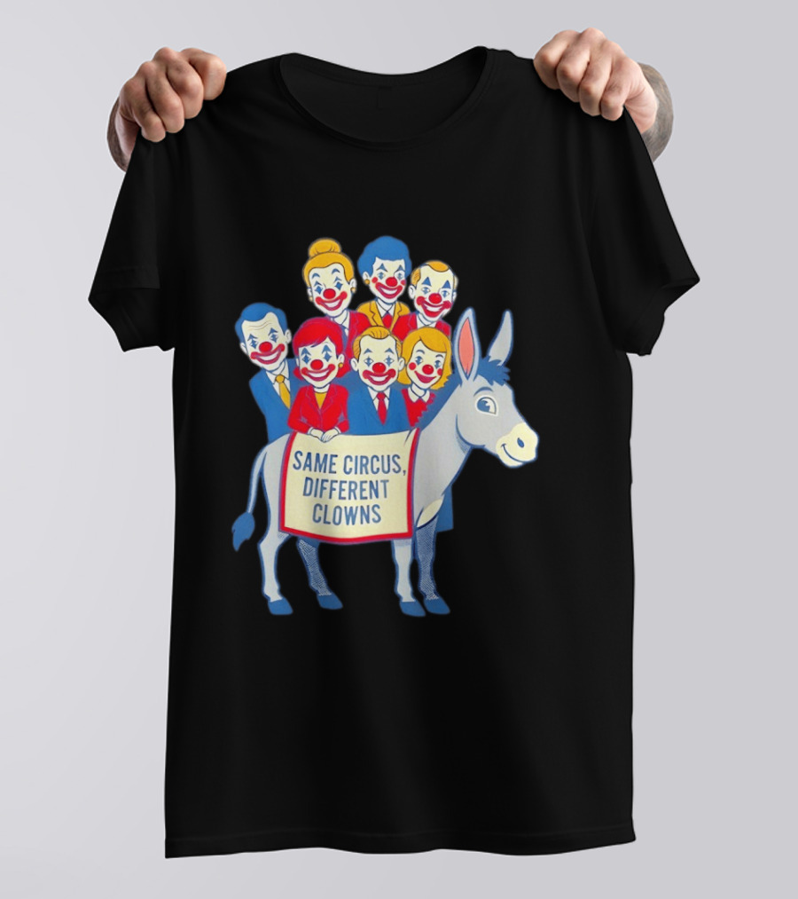 Same Circus Different Clowns Riding A Donkey Clown Faces T-Shirt