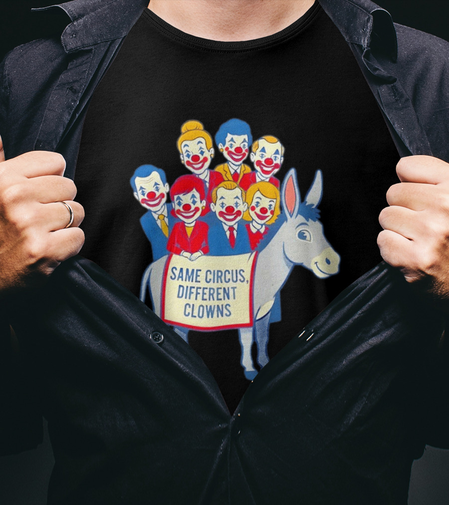Same Circus Different Clowns Riding A Donkey Clown Faces T-Shirt