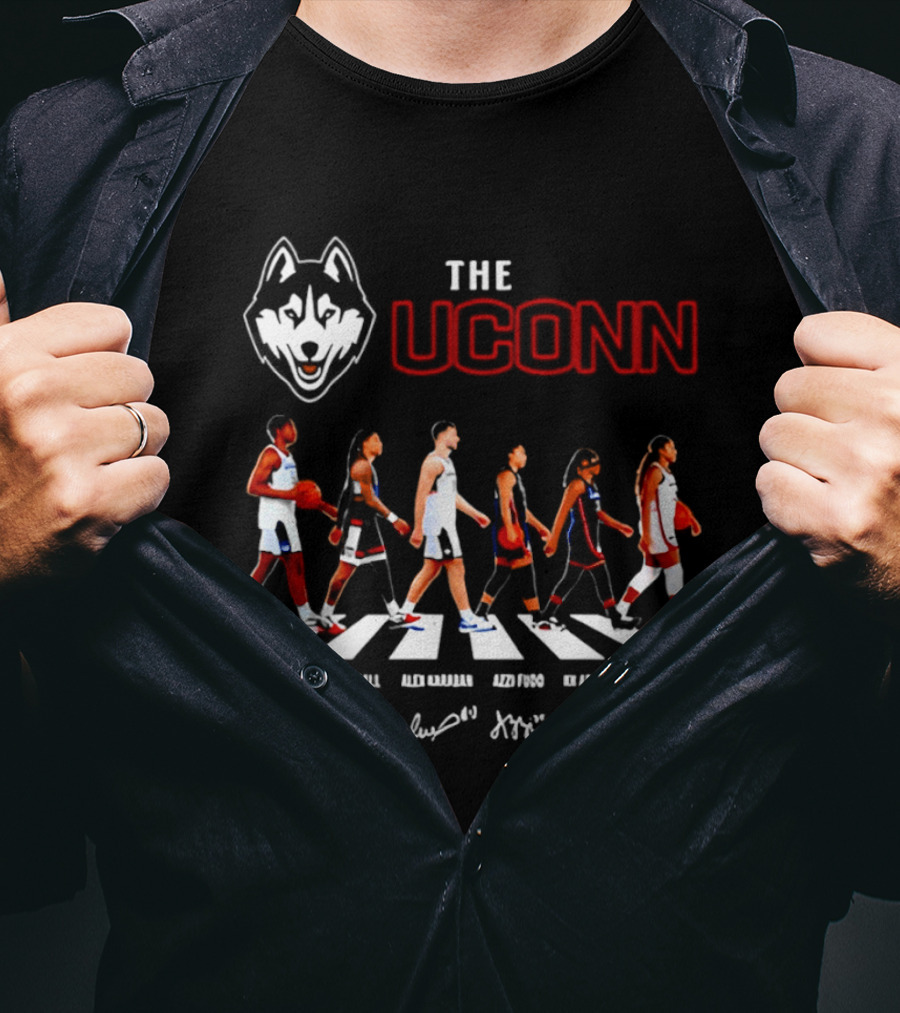 The UConn Huskies Men's And Women's Basketball Players Walking Abbey Road T-Shirt