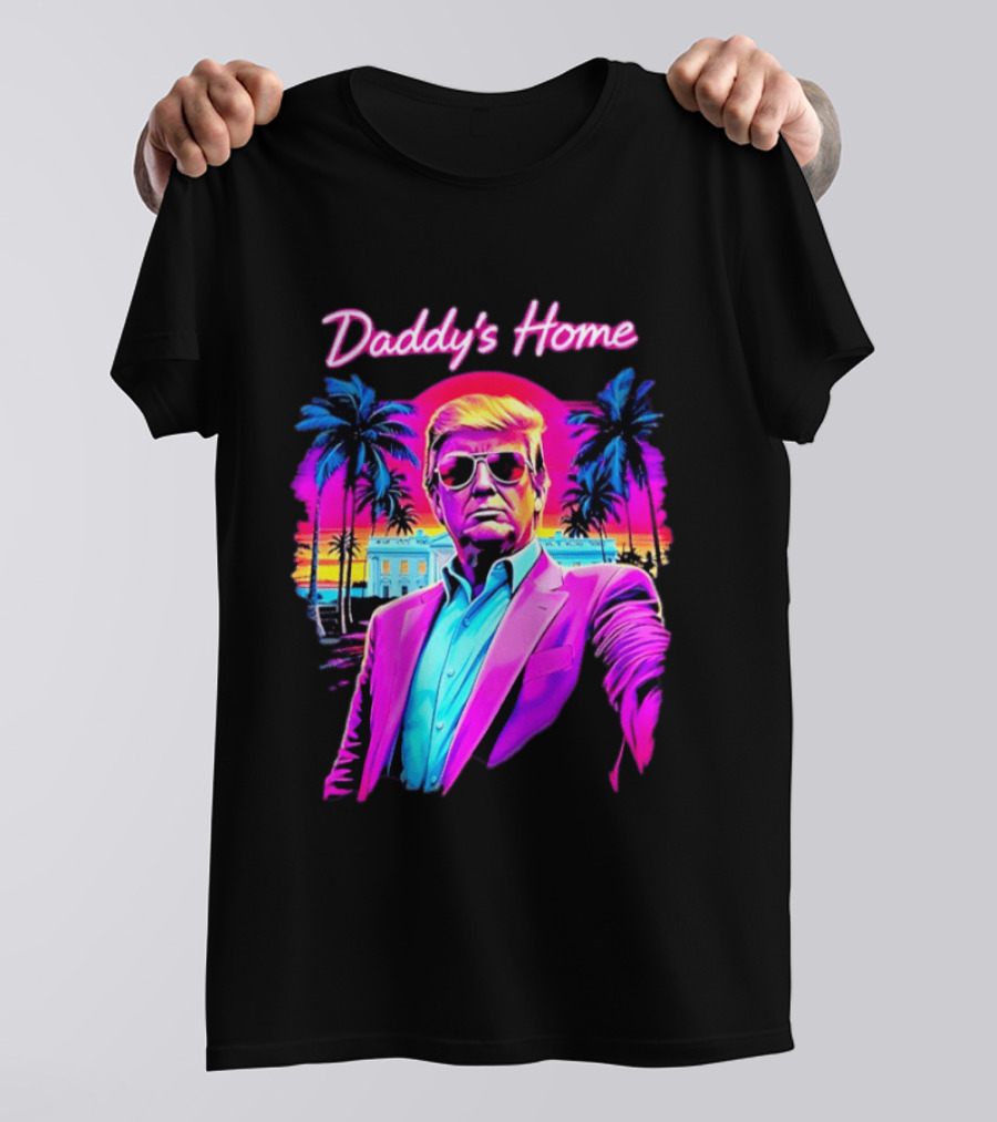 Daddy's Home Donald Trump Synthwave Sunset Beach Scene T-Shirt