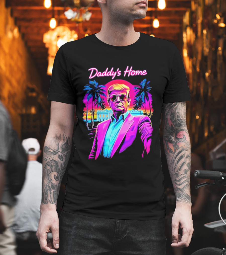 Daddy's Home Donald Trump Synthwave Sunset Beach Scene T-Shirt