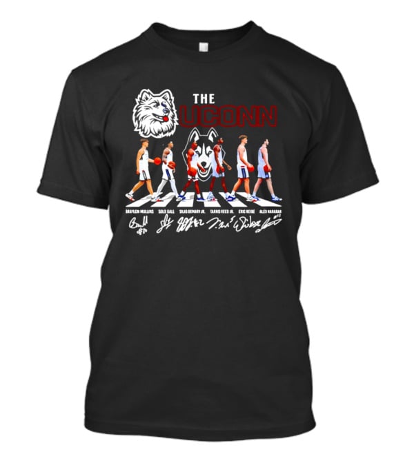 The UConn Huskies Men's Basketball Team Roster Abbey Road Player Signatures T-Shirt