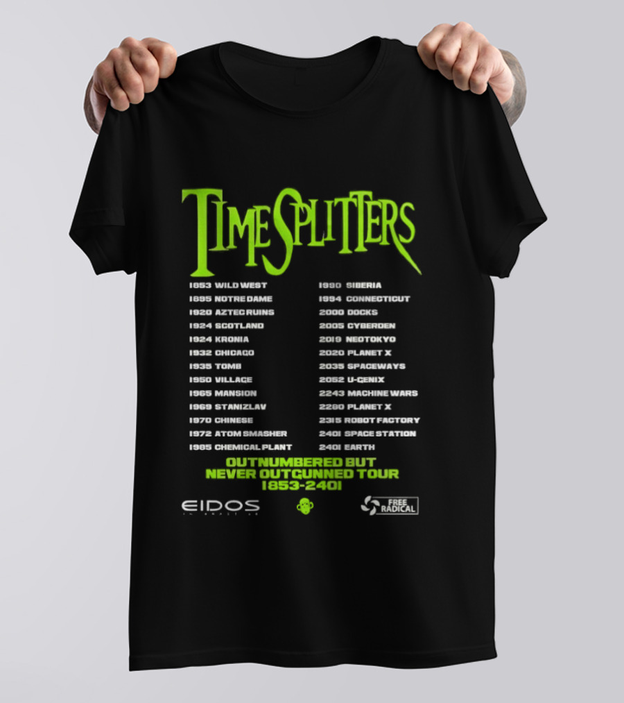 TimeSplitters Eidos Games 1853 2401 World Tour Event Locations List T-Shirt