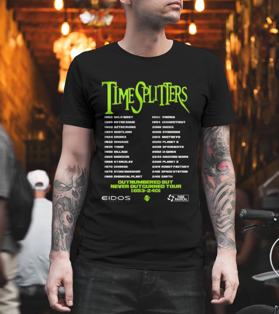 TimeSplitters Eidos Games 1853 2401 World Tour Event Locations List T-Shirt