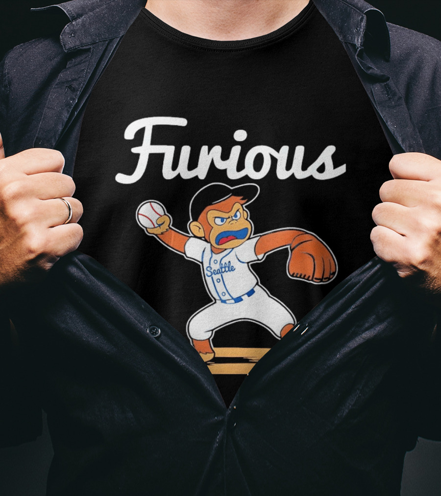 Furious George Seattle Baseball Monkey Pitcher T-Shirt