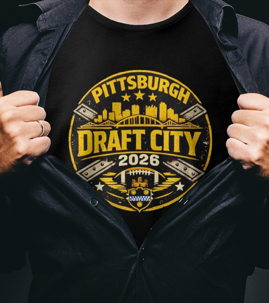 Pittsburgh Draft City 2026 Skyline Football T-Shirt
