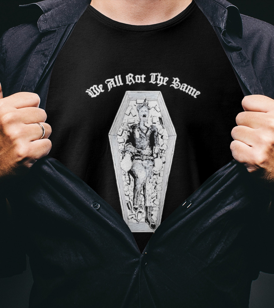 We All Rot The Same Coffin Punk Rock Skeleton Motif T-Shirt