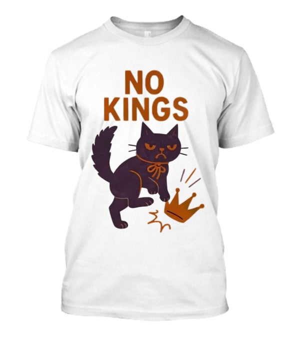 No Kings Black Cat Kicking Crown T-Shirt