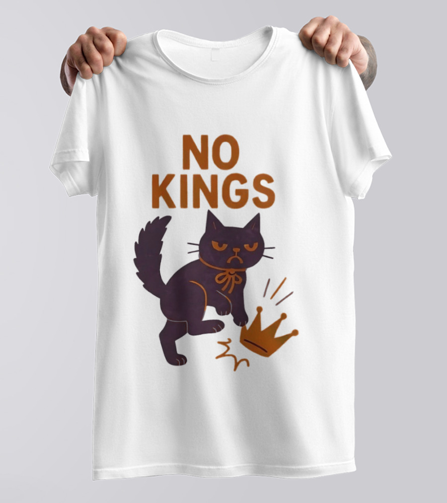 No Kings Black Cat Kicking Crown T-Shirt