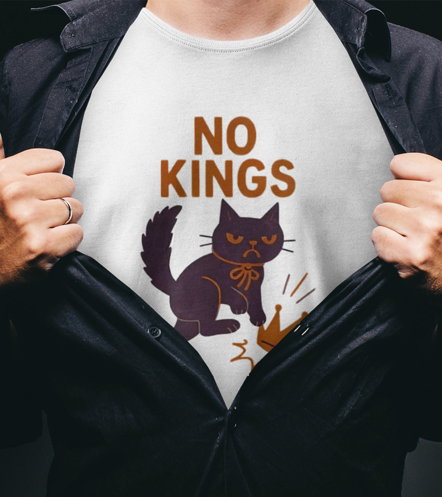 No Kings Black Cat Kicking Crown T-Shirt