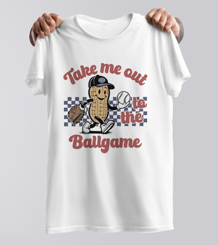 Take Me Out To The Ballgame Peanut Baseball Player With Glove And Bat T-Shirt