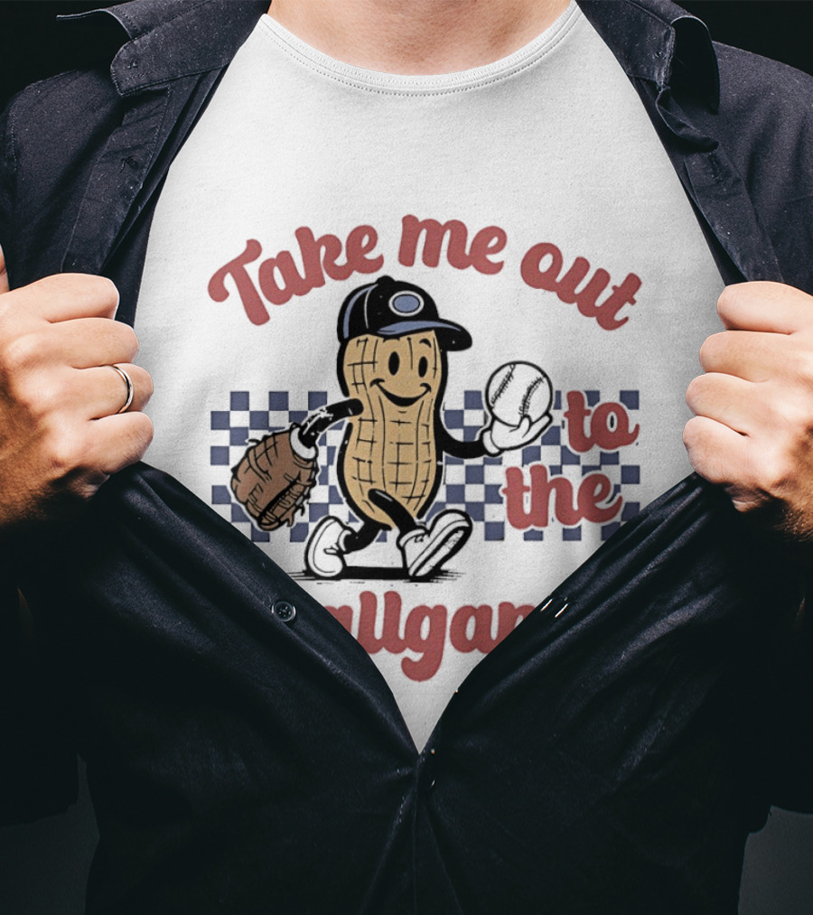 Take Me Out To The Ballgame Peanut Baseball Player With Glove And Bat T-Shirt