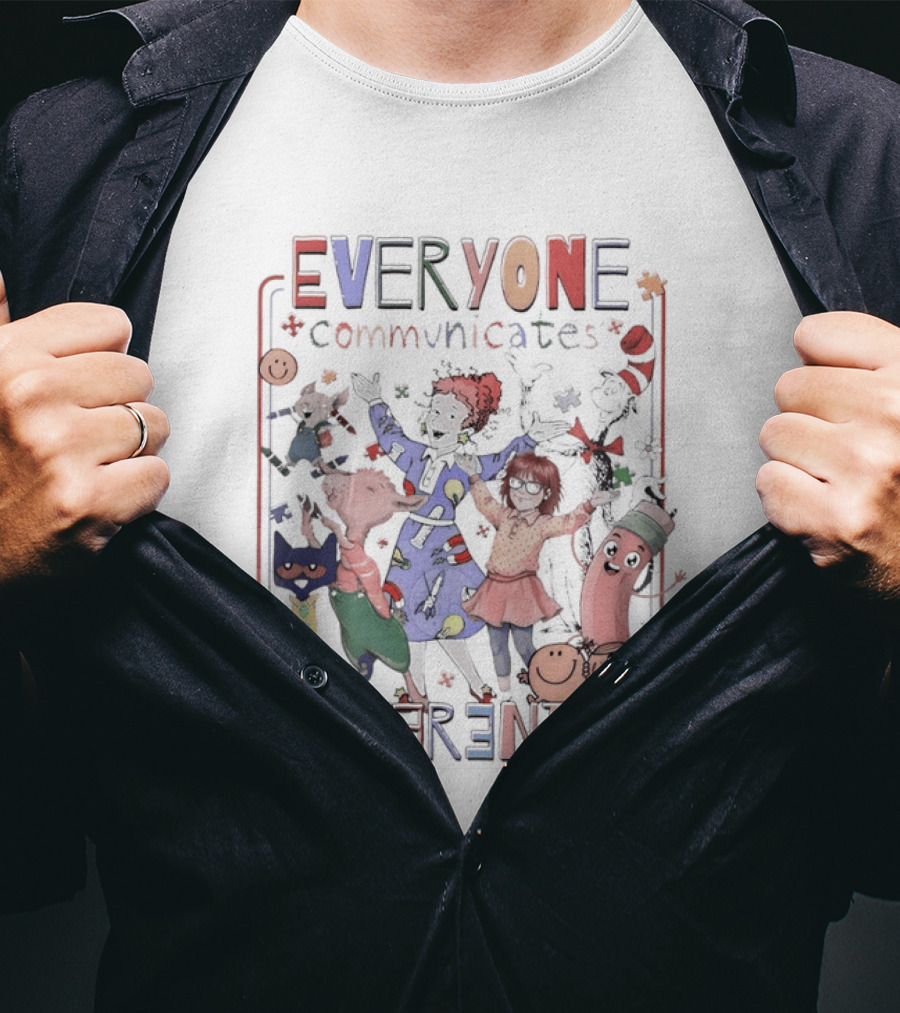 Everyone Communicates Differently Emotion Cartoon Autism Teacher T-Shirt
