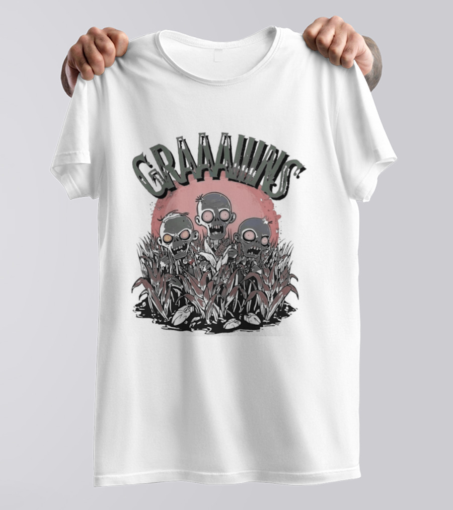 Zombie Graaains Creepy Undead Rising In Cornfield Night Scene T-Shirt