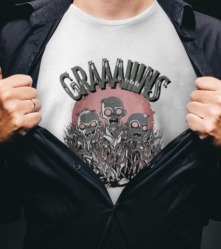 Zombie Graaains Creepy Undead Rising In Cornfield Night Scene T-Shirt