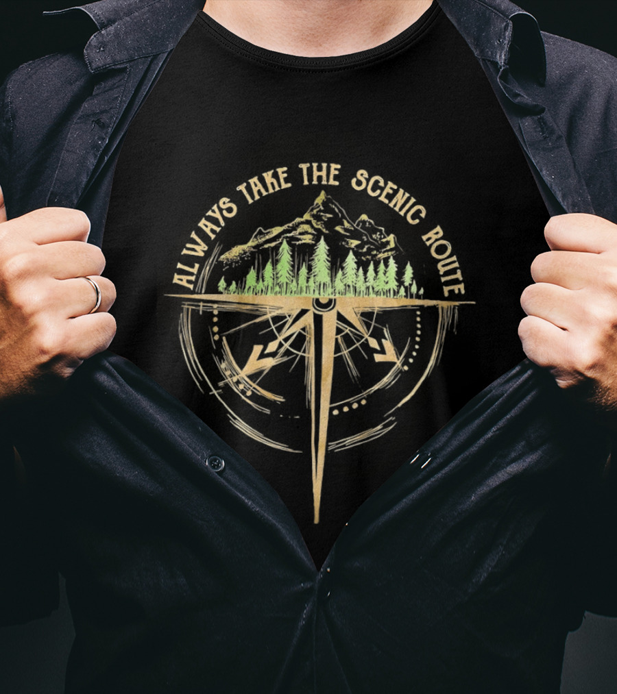Always Take The Scenic Route Compass Forest Adventure T-Shirt