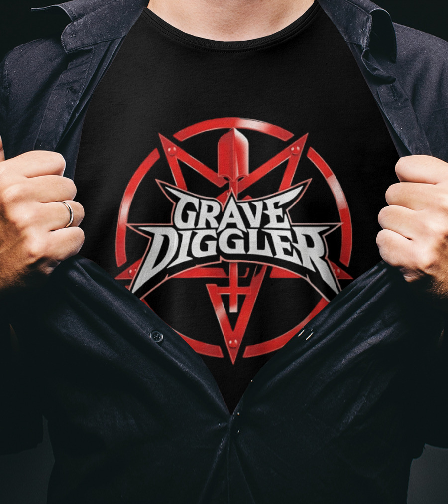 Grave Diggler Red Symbol With Cross And Sword T-Shirt