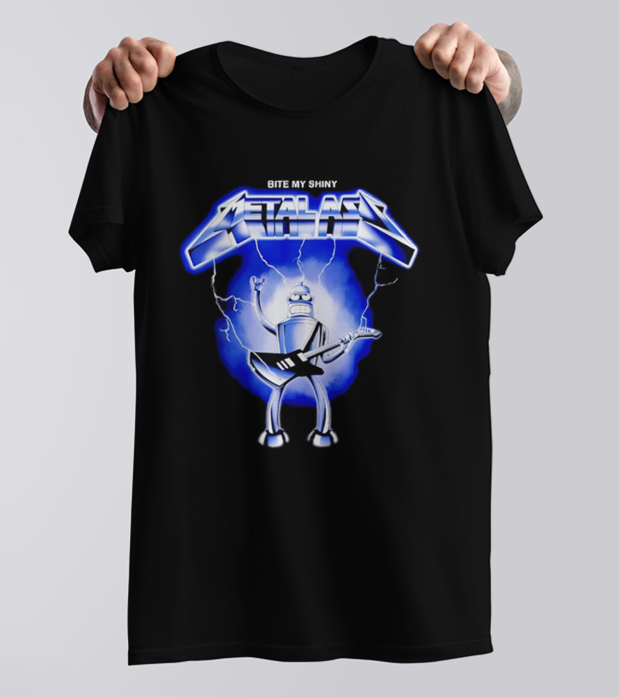 Bite My Shiny Metal Ass Lightning Robot Guitarist T-Shirt