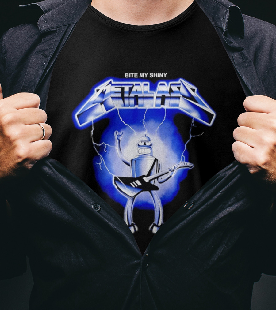 Bite My Shiny Metal Ass Lightning Robot Guitarist T-Shirt