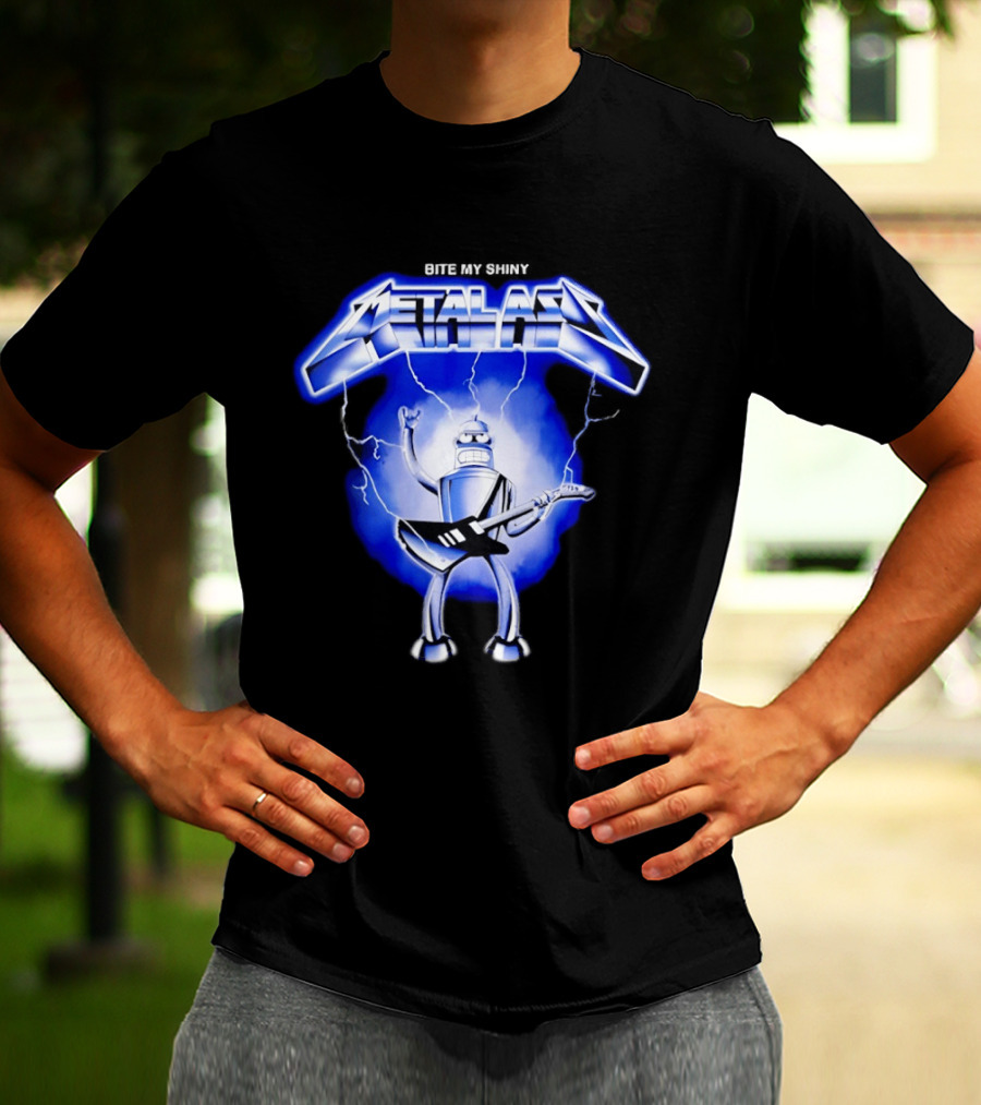 Bite My Shiny Metal Ass Lightning Robot Guitarist T-Shirt