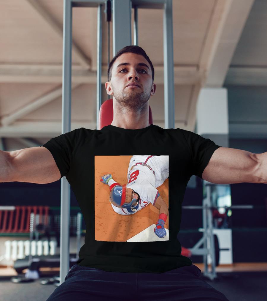 Ronald Acuna Jr Atlanta Braves Outfielder Sliding Baseball Action T-Shirt