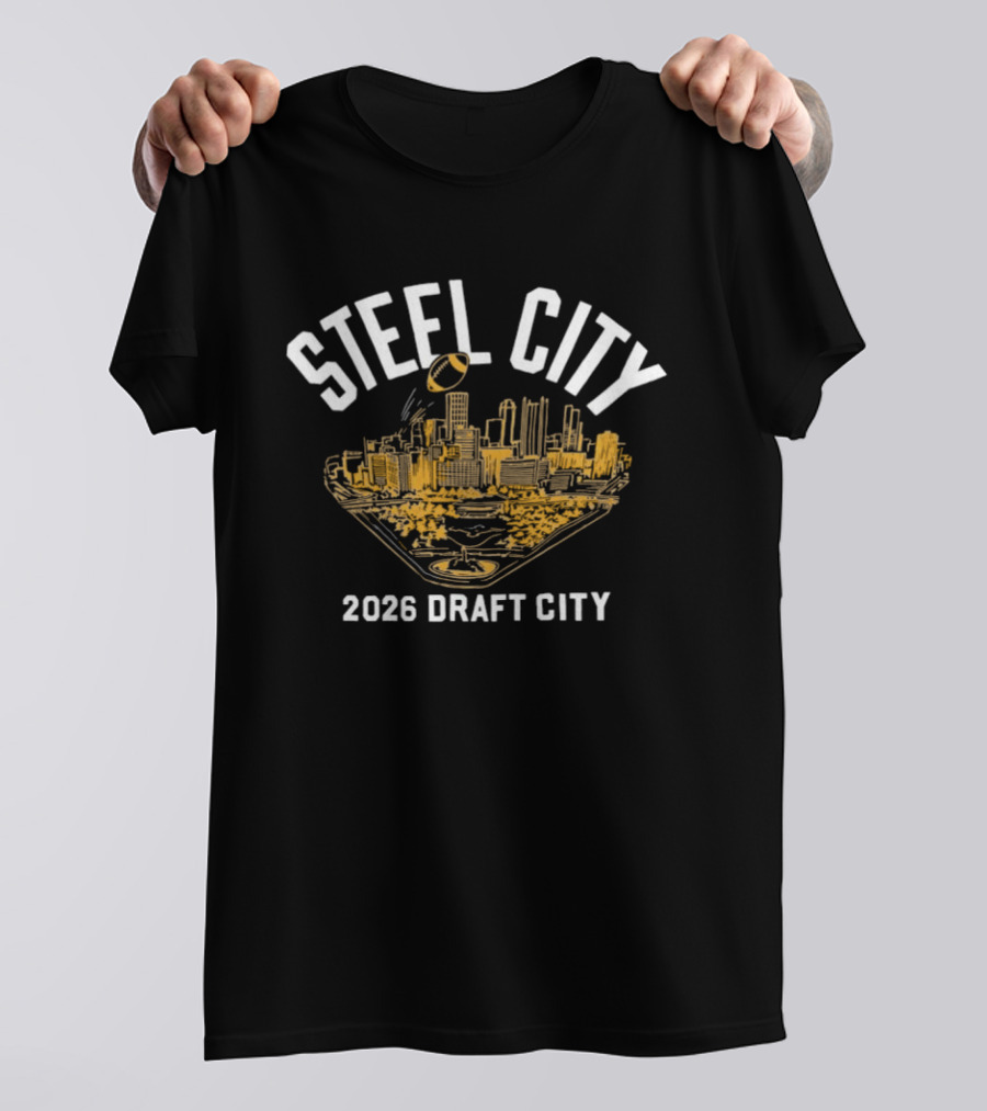 Steel City 2026 Draft City Pittsburgh Skyline Football T-Shirt