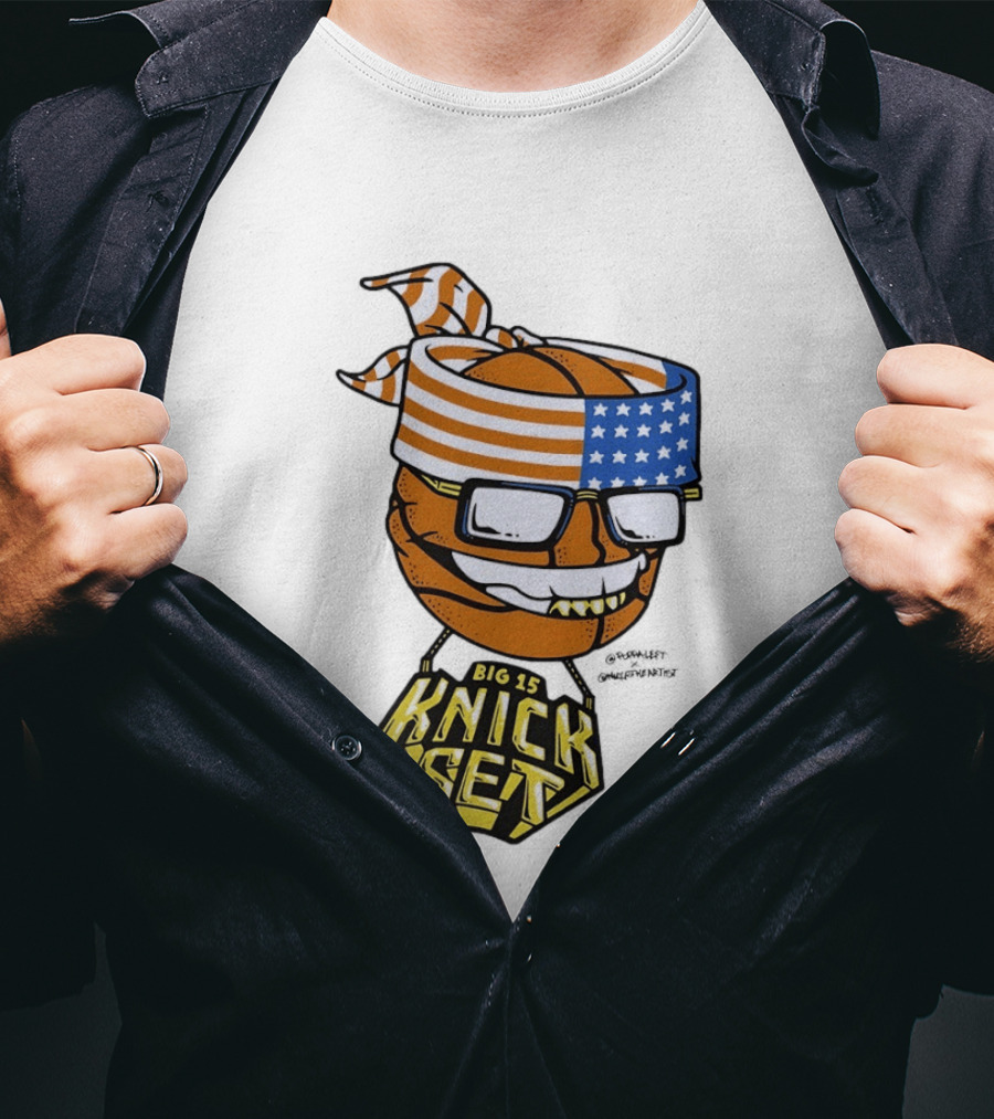 Big 15 Knick Set Basketball Wearing USA Flag Bandana And Glasses T-Shirt