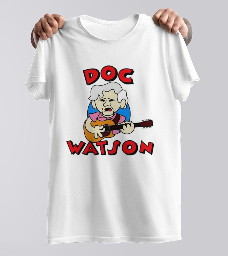 Doc Watson Cartoon Guitar Player Iconic Folk Music Legend T-Shirt