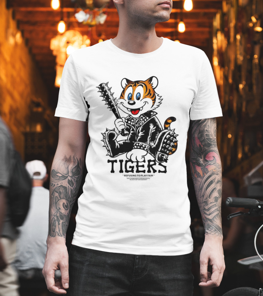 Tigers Playful Cartoon Character With Spiked Bat T-Shirt
