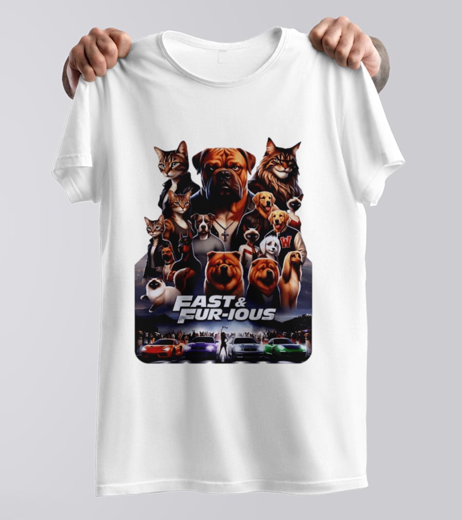 Fast & Fur Ious Dogs And Cats Mashup With Cars T-Shirt