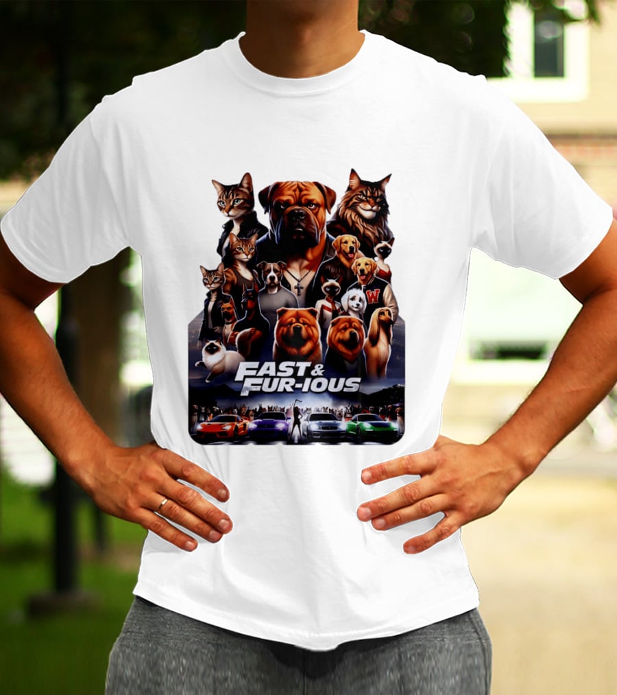 Fast & Fur Ious Dogs And Cats Mashup With Cars T-Shirt