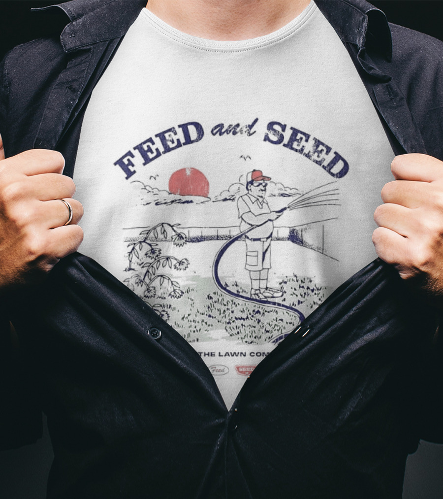 Feed And Seed Watering The Lawn Company Sun Watering Scene T-Shirt