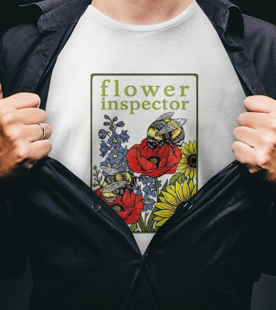 Flower Inspector Bees On Poppy Sunflower Bluebell Blossom T-Shirt
