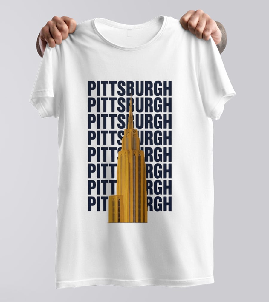 Pittsburgh Golden Tower Repeated Text Cityscape T-Shirt