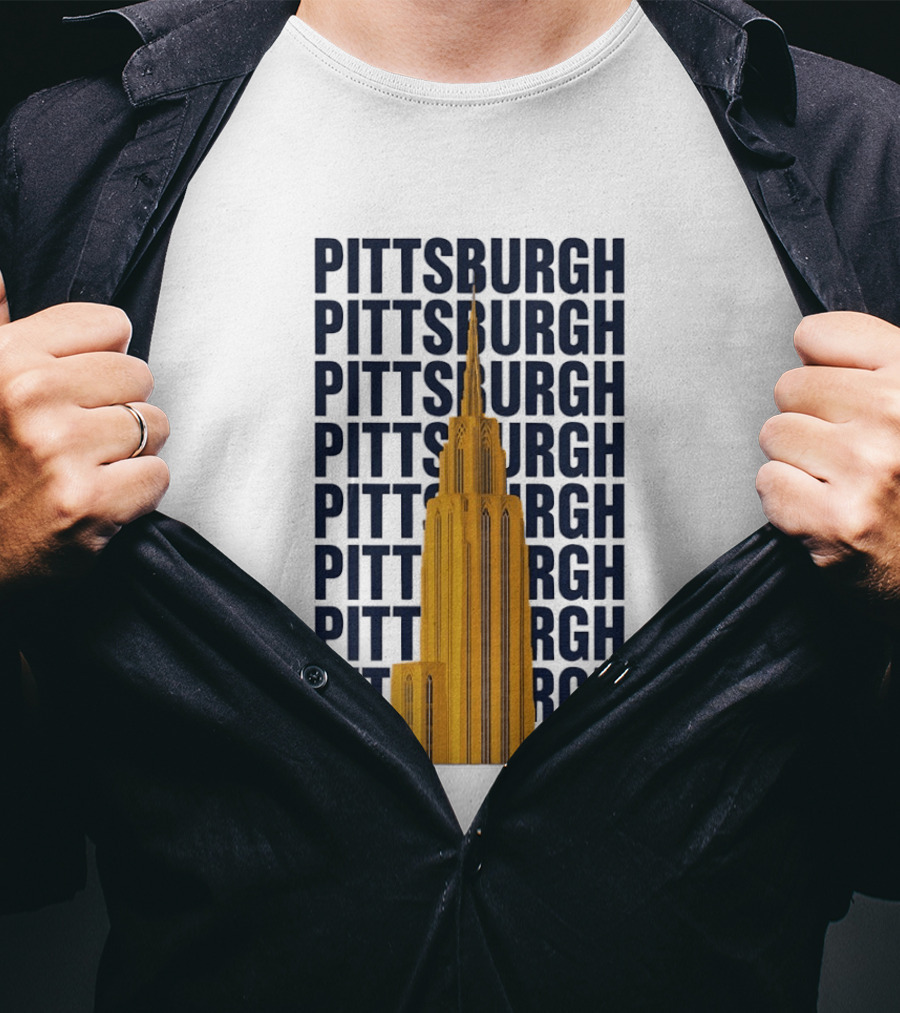 Pittsburgh Golden Tower Repeated Text Cityscape T-Shirt