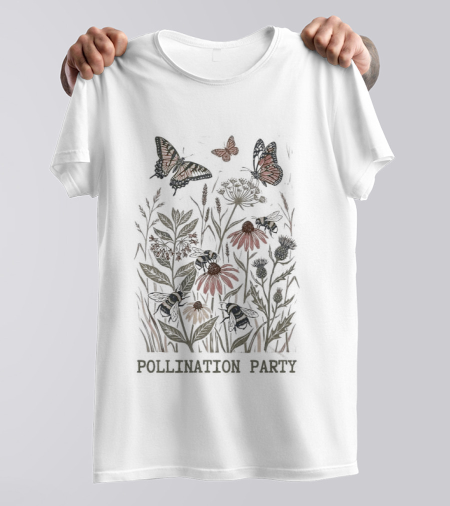 Pollination Party Flower Butterflies And Blooms T-Shirt